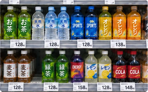 店舗の売場の棚に並んだ商品を、スマートフォンで撮影している写真