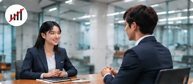 電波の届かない会議室で、営業担当者がお客様と商談している様子