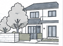庭のある一戸建て住宅のイラスト