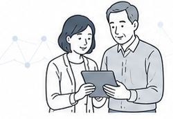タブレットを見ながら資産運用を相談する夫婦のイラスト